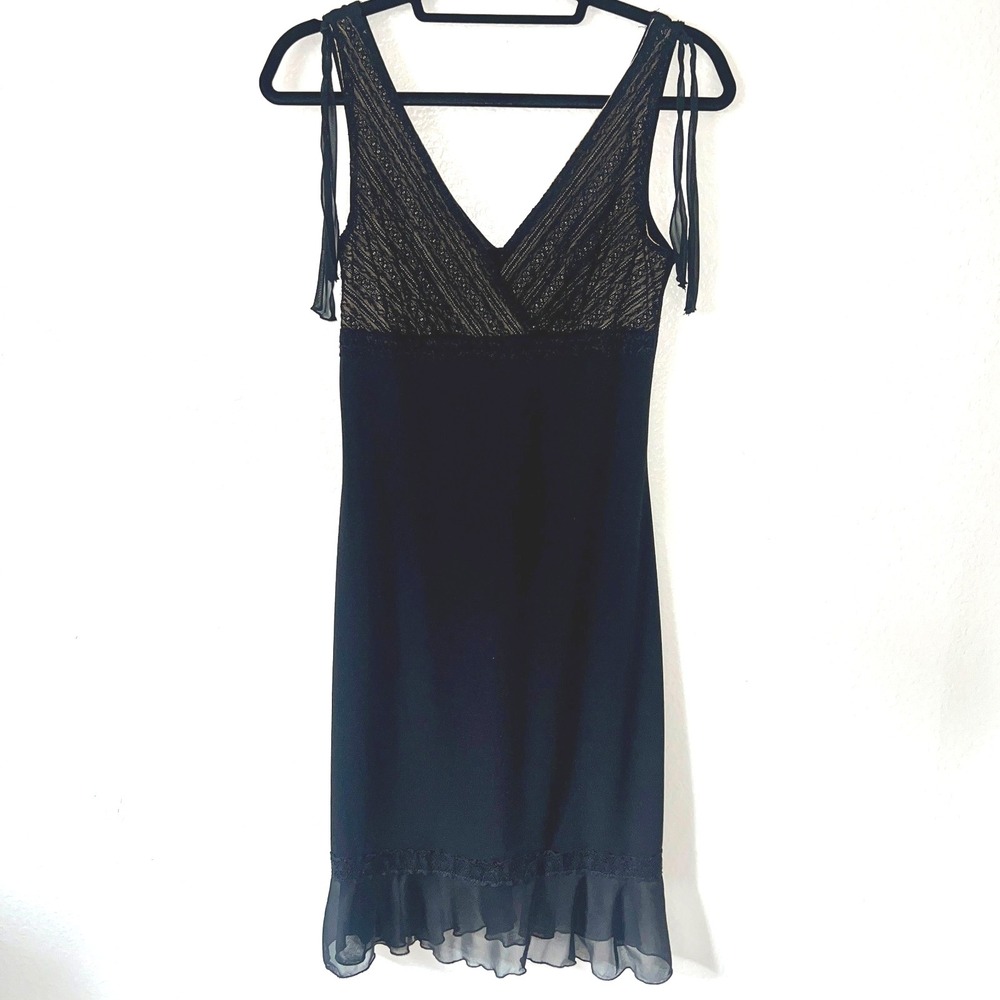 Vintage Byer Too Sz M Midi Babydoll Dress Black Chiffon Y2K Fairy Grunge Party